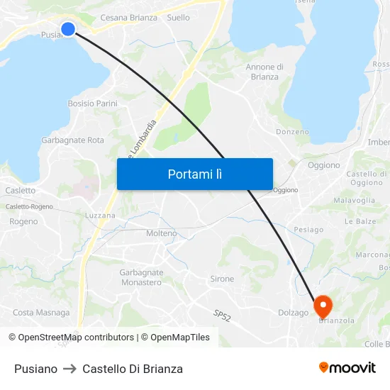 Pusiano to Castello Di Brianza map