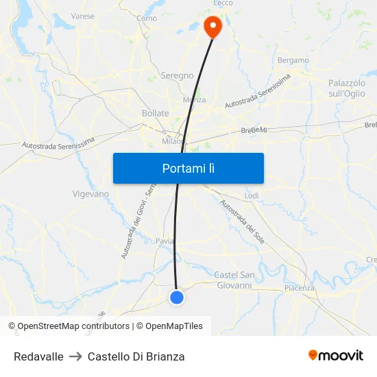 Redavalle to Castello Di Brianza map