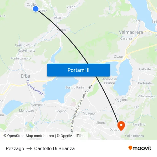 Rezzago to Castello Di Brianza map