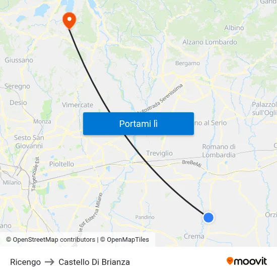 Ricengo to Castello Di Brianza map