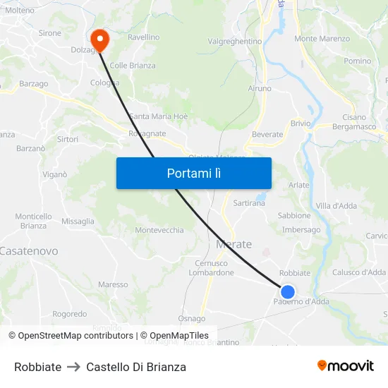 Robbiate to Castello Di Brianza map