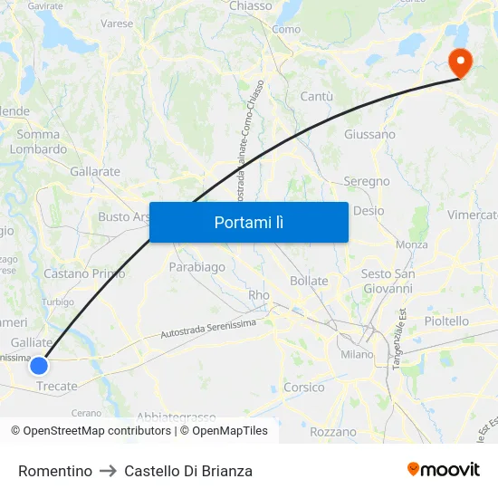 Romentino to Castello Di Brianza map