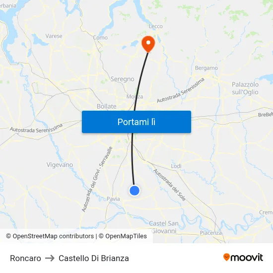 Roncaro to Castello Di Brianza map