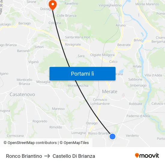 Ronco Briantino to Castello Di Brianza map
