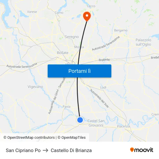 San Cipriano Po to Castello Di Brianza map