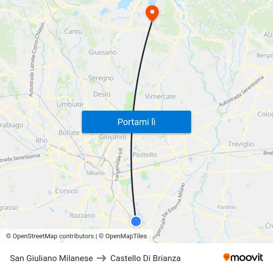 San Giuliano Milanese to Castello Di Brianza map