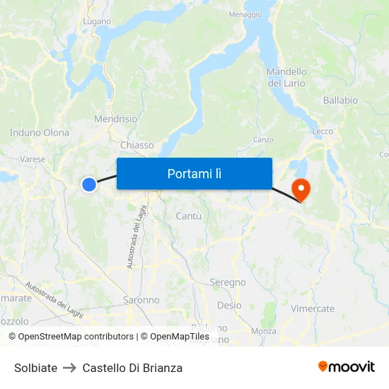 Solbiate to Castello Di Brianza map
