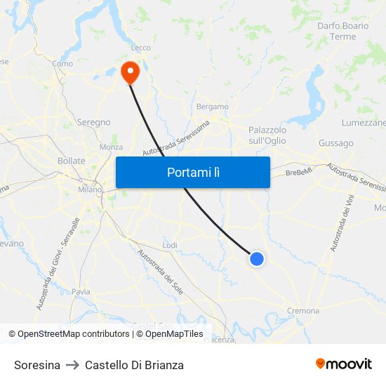 Soresina to Castello Di Brianza map