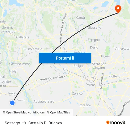 Sozzago to Castello Di Brianza map