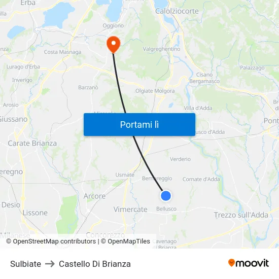 Sulbiate to Castello Di Brianza map