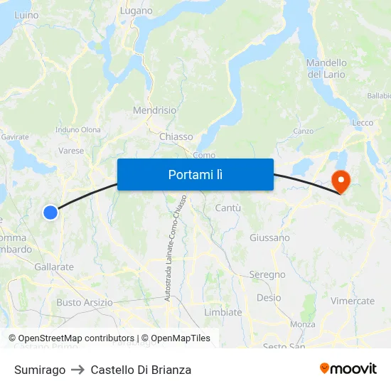 Sumirago to Castello Di Brianza map