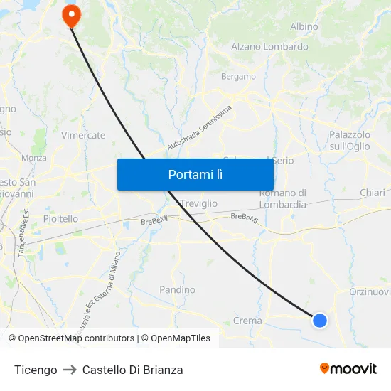 Ticengo to Castello Di Brianza map