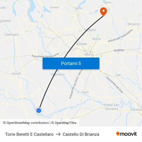 Torre Beretti E Castellaro to Castello Di Brianza map