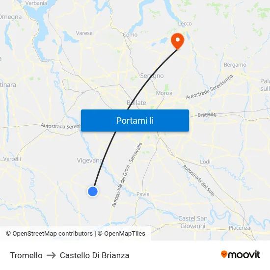 Tromello to Castello Di Brianza map