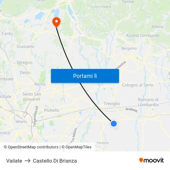 Vailate to Castello Di Brianza map