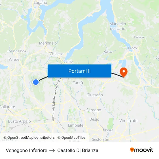 Venegono Inferiore to Castello Di Brianza map