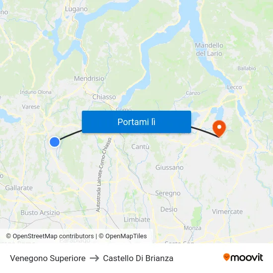 Venegono Superiore to Castello Di Brianza map
