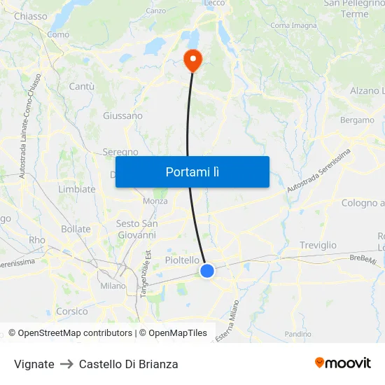 Vignate to Castello Di Brianza map