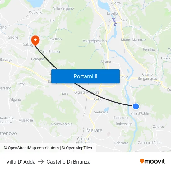 Villa D' Adda to Castello Di Brianza map