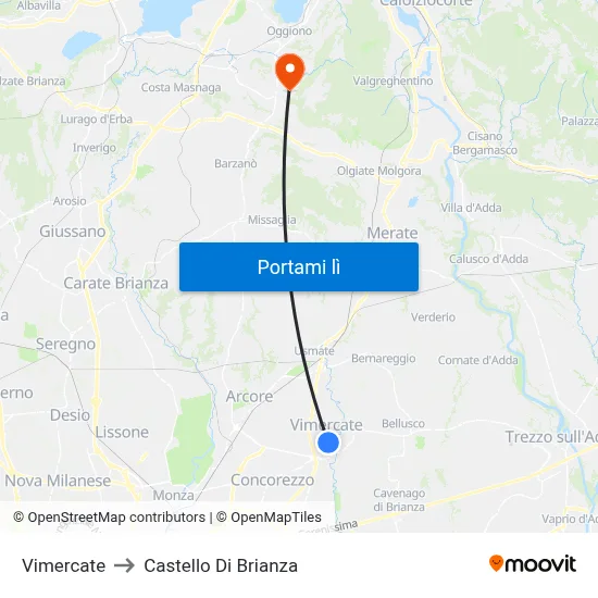 Vimercate to Castello Di Brianza map