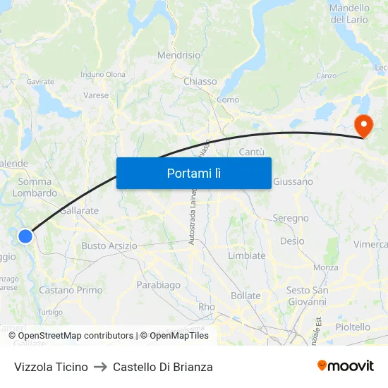 Vizzola Ticino to Castello Di Brianza map