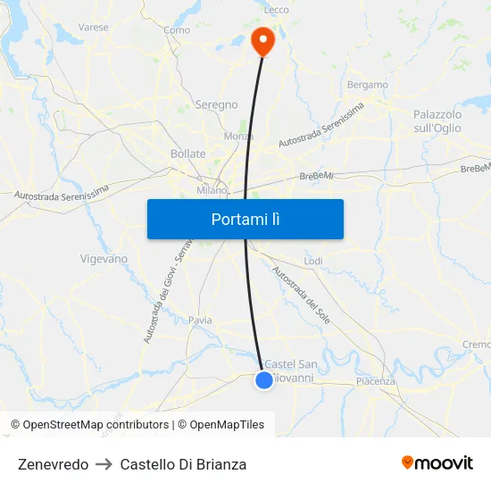 Zenevredo to Castello Di Brianza map