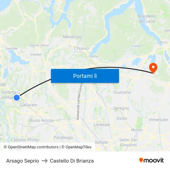 Arsago Seprio to Castello Di Brianza map