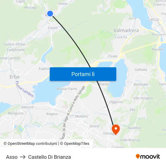 Asso to Castello Di Brianza map