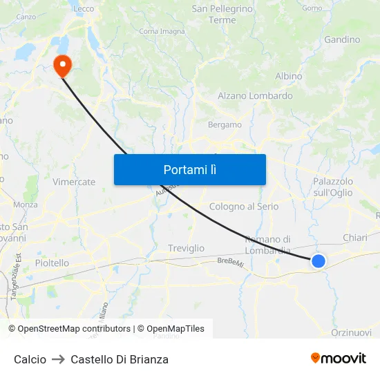 Calcio to Castello Di Brianza map