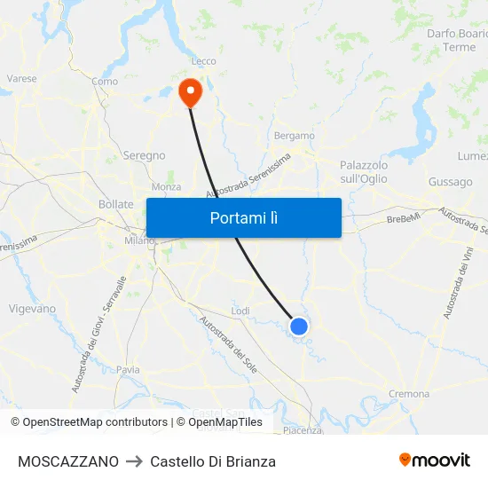 MOSCAZZANO to Castello Di Brianza map