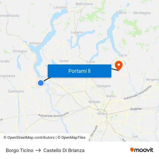 Borgo Ticino to Castello Di Brianza map