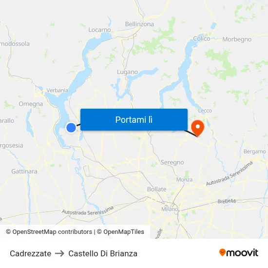 Cadrezzate to Castello Di Brianza map