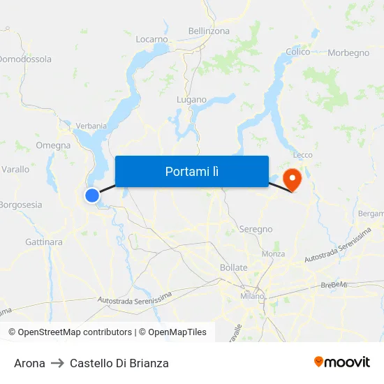 Arona to Castello Di Brianza map