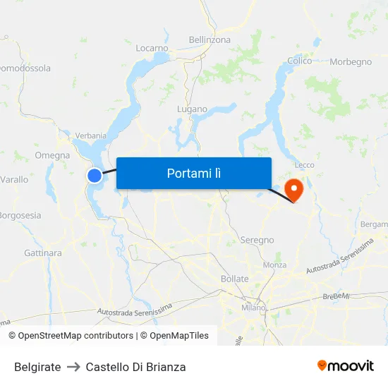 Belgirate to Castello Di Brianza map