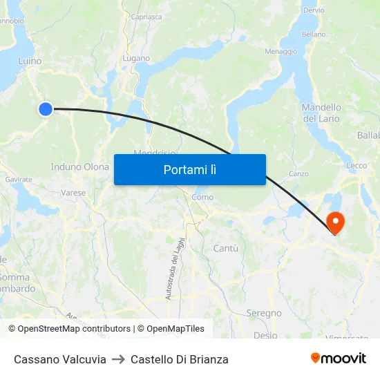 Cassano Valcuvia to Castello Di Brianza map