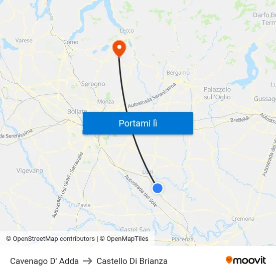 Cavenago D' Adda to Castello Di Brianza map