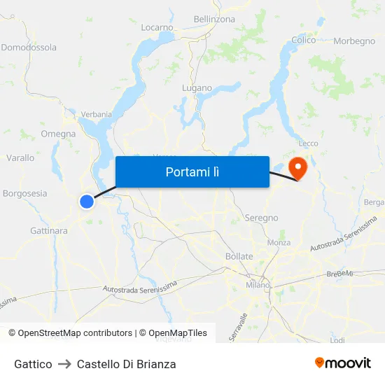 Gattico to Castello Di Brianza map