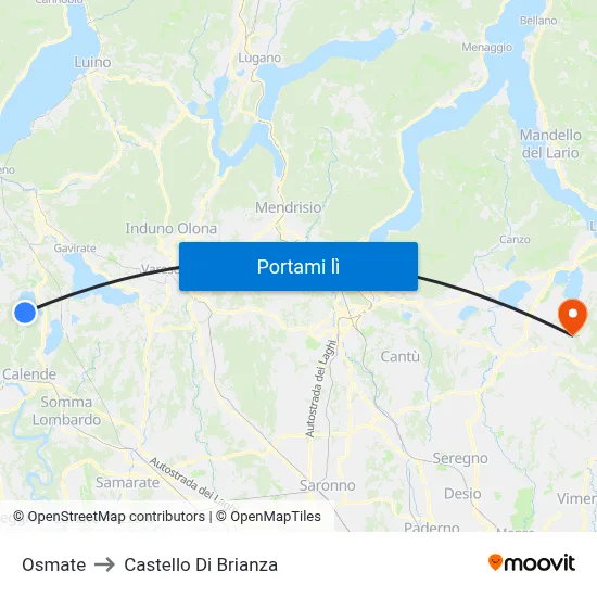 Osmate to Castello Di Brianza map