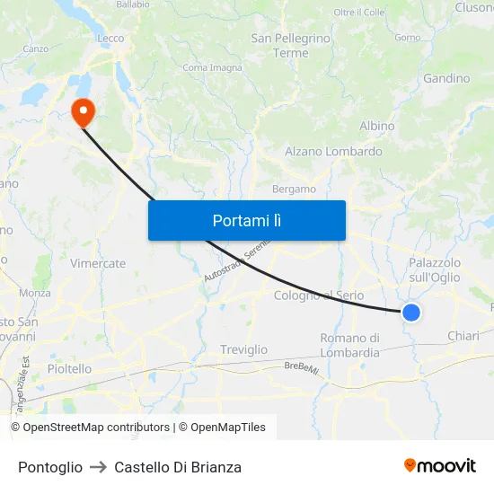 Pontoglio to Castello Di Brianza map