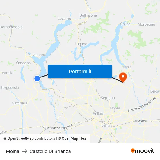 Meina to Castello Di Brianza map