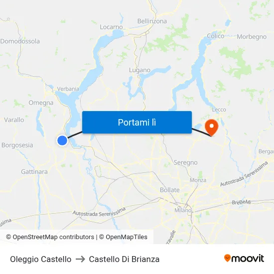 Oleggio Castello to Castello Di Brianza map