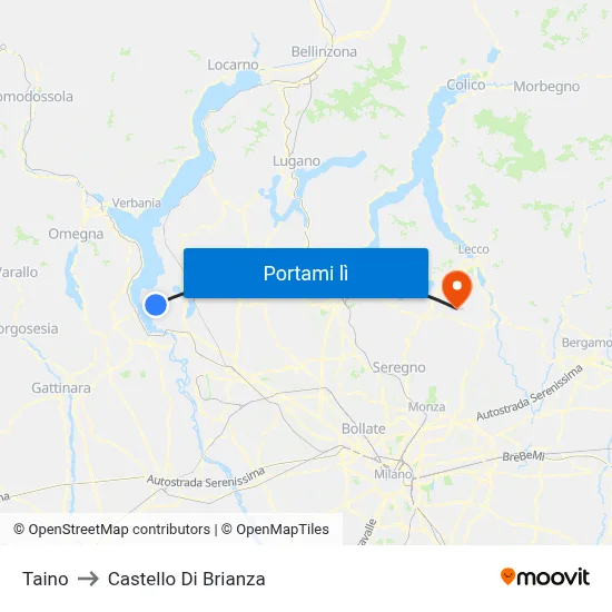 Taino to Castello Di Brianza map
