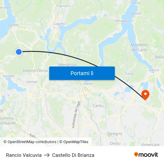 Rancio Valcuvia to Castello Di Brianza map