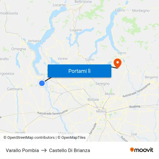 Varallo Pombia to Castello Di Brianza map