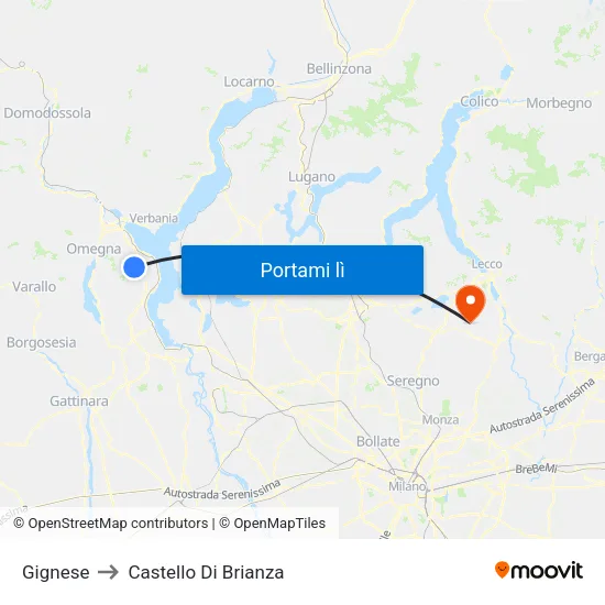 Gignese to Castello Di Brianza map