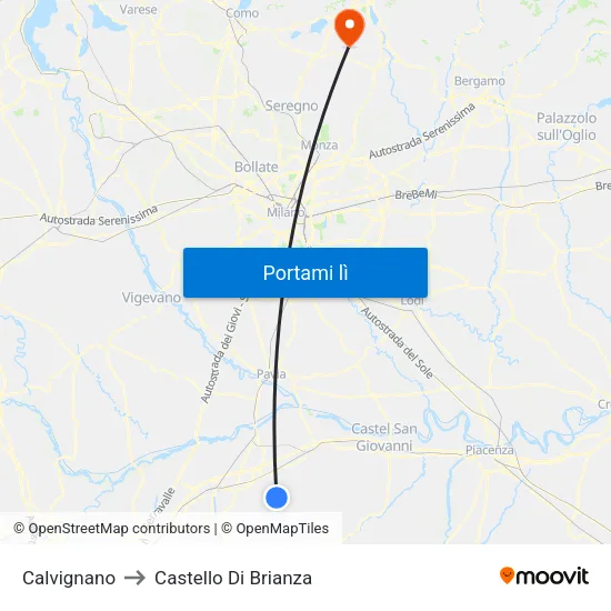 Calvignano to Castello Di Brianza map