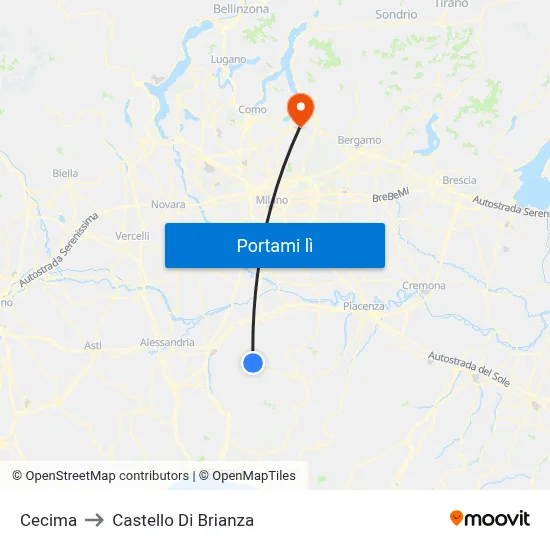 Cecima to Castello Di Brianza map