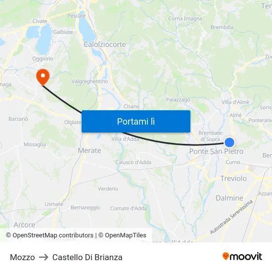 Mozzo to Castello Di Brianza map