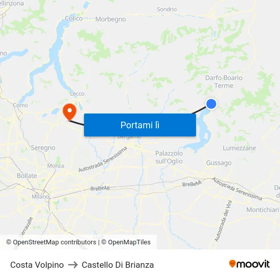 Costa Volpino to Castello Di Brianza map
