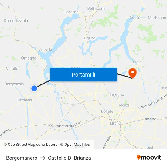Borgomanero to Castello Di Brianza map